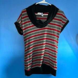 Piper & Blue Women’s XL Cowl Neck Sweater Striped Black/Red/White Short Sleeve